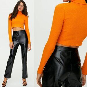 Aritzia Wilfred Vegan Leather Vinyl High Rise Straight Pant In Black Size 6